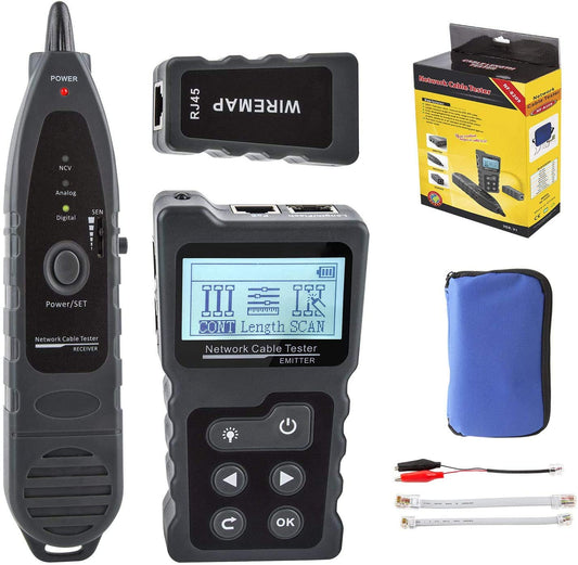 Advanced Cable Tester with PoE Multifunction Wire Tracker Network Cable Tester for te Toner Tool Kit with Bag Probe Audio Tone for LAN CAT5 CAT6 Tracker Underground Telephone Line Finder Home Repair