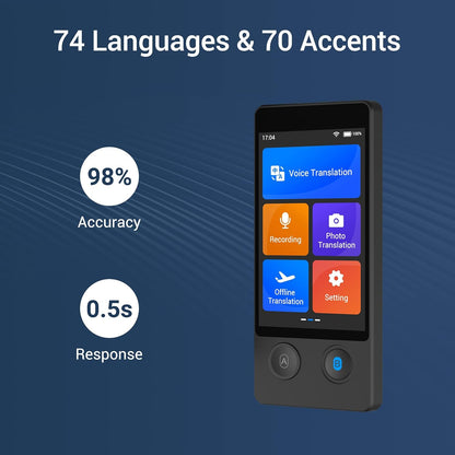 Offline Language Translator Device, No WiFi or SIM Card Needed Latest AI Voice Translator, 144 Languages and Accents 97% Accuracy with 3.7 inch Touchscreen Instant Two Way Translation