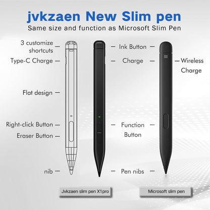 CALMORA Slim Pen 2 for Microsoft Surface with 4096 Pressure, Eraser & Right-Click, Palm Rejection,Graphite Nib,for Surface Pro 12/11/10/9/8/7/6/5/4/X,Surface Go 4/3/2,Book 3/2/1,Laptop1-6,Surface Studio 2+/2