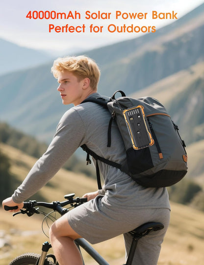 CALMORA 20W Fast Charging External Batter, 40000mAh Built in 4 Cables with Dual Bright Flashlights for Camping, Hiking, and Outdoor Use
