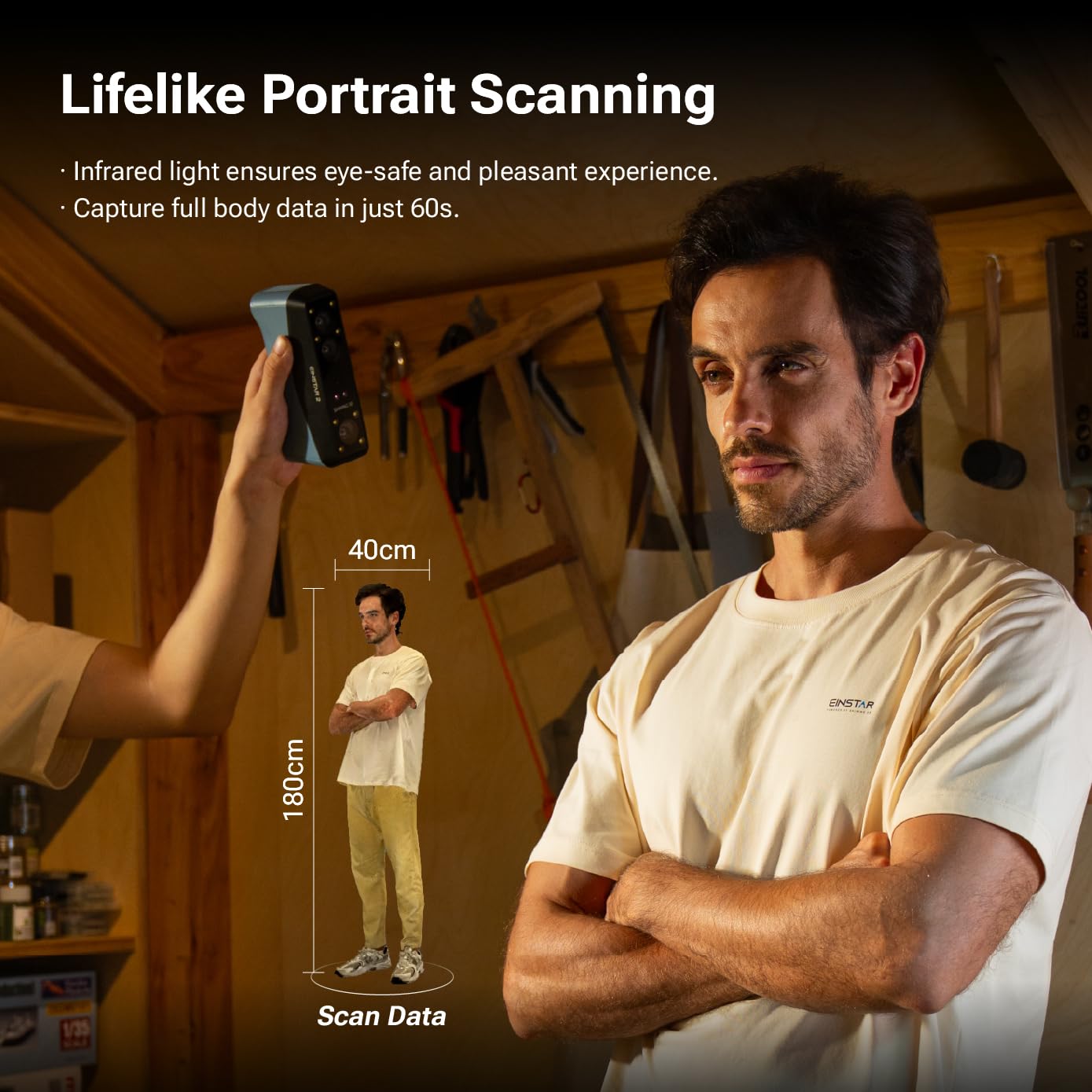EINSTAR 2 Wirless 3D Scanner, 17 Parallel Lines Blue Laser and VCSEL Infared Light Support 3D Scanning Small to Large Objects, Up to 90 FPS High Speed Scanning Efficiency