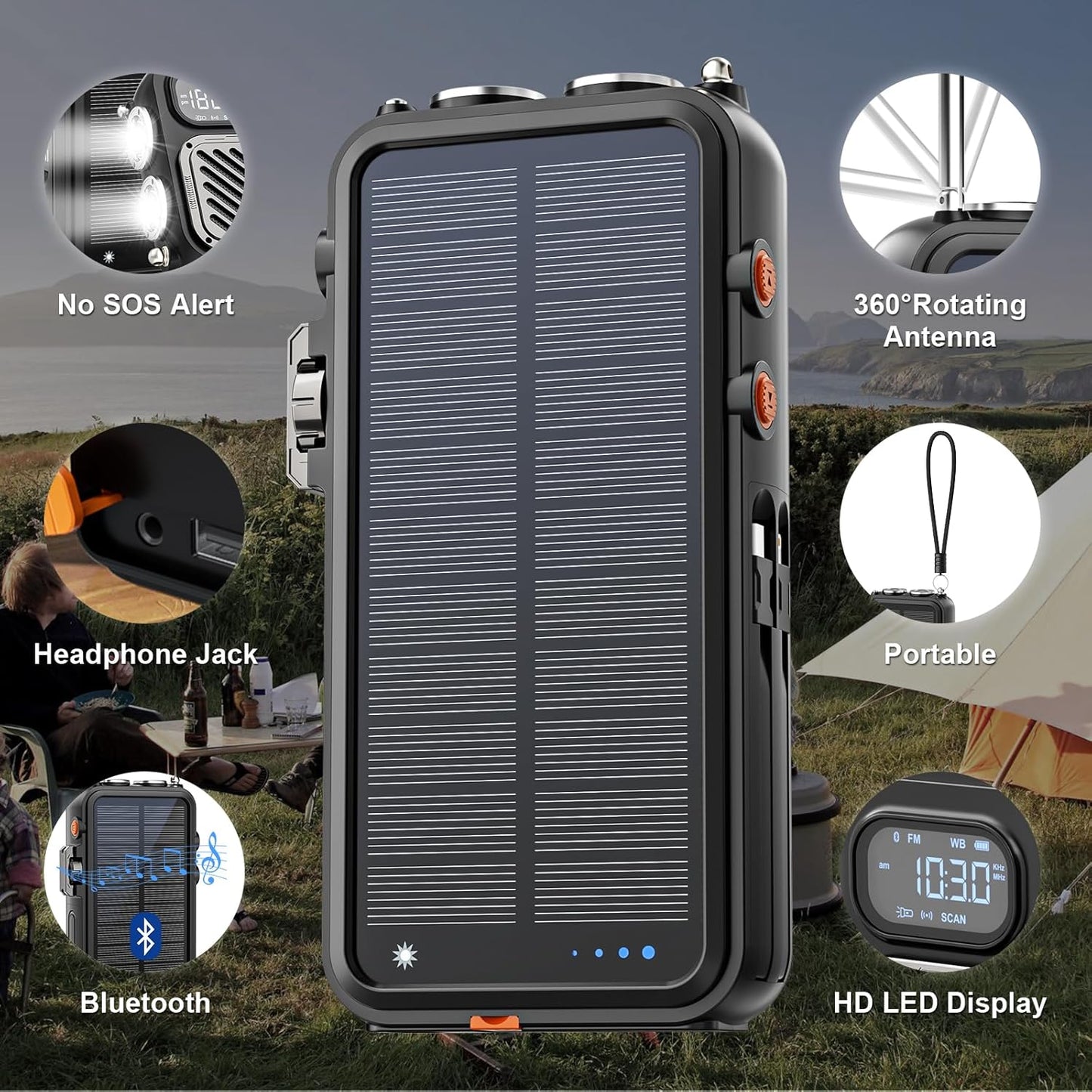 Calmora Emergency Radio & 22000mAh Solar Power Bank, FM NOAA Weather Radio, Portable Hand Crank Bluetooth Radio, 20W Fast Charge Wireless Phone Charger, SOS Flashlight for Emergency/Home