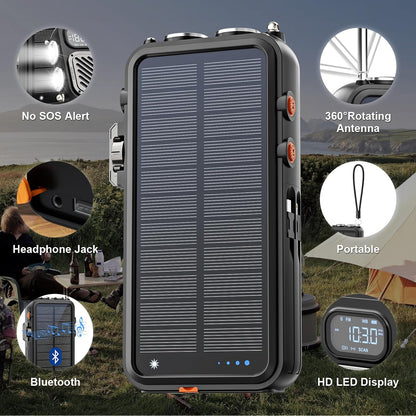 Calmora Emergency Radio & 22000mAh Solar Power Bank, FM NOAA Weather Radio, Portable Hand Crank Bluetooth Radio, 20W Fast Charge Wireless Phone Charger, SOS Flashlight for Emergency/Home