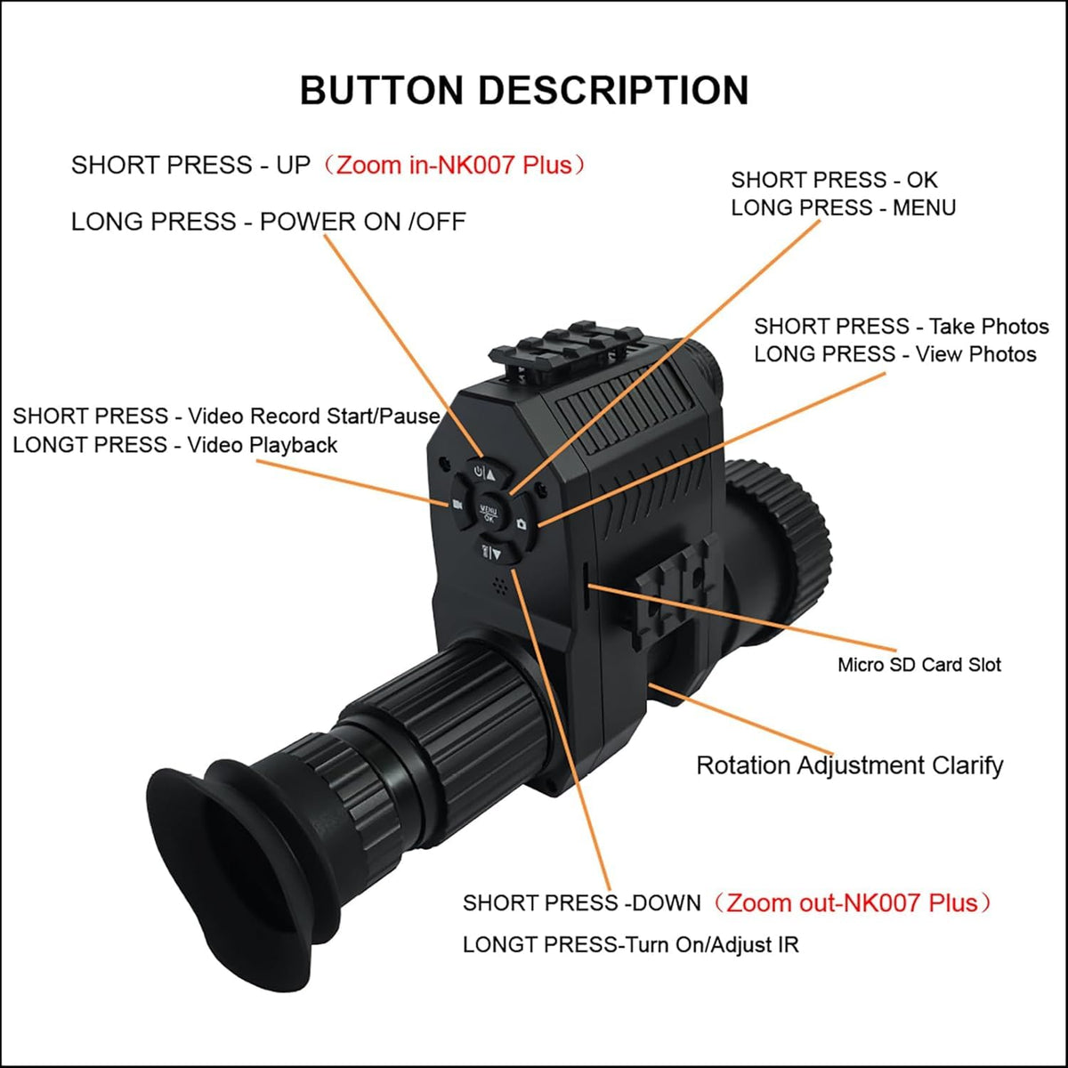 CALMORA Night Vision Monocular 940nm 12mm Super Clear Lens Infrared Night Vision Scope 5X Digital Zoom 3 Levels of Infrared Adjustment with 32GB Memory Card, for Camping/Hunting