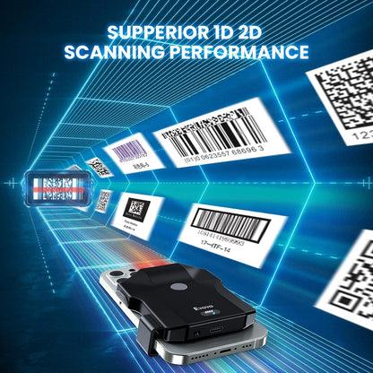 Bluetooth QR Code Scanner, 2D Wireless Back Clip Phone UPC USB Barcode Scanner Reader with Battery Level Indicator Compatible with 4.7"-7.2" Android Phone, iPhone for Book Library Inventory