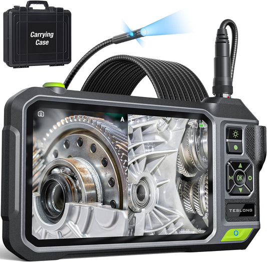 Triple Lens Borescope with 7" IPS Screen, Teslong 1080P HD Industrial Endoscope Inspection Camera with Light, 16.5FT Flexible Automotive Mechanic Scope Tool, Waterproof Pipe Snake Camera in Wall Cam