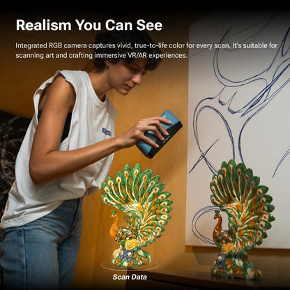 EINSTAR 2 Wirless 3D Scanner, 17 Parallel Lines Blue Laser and VCSEL Infared Light Support 3D Scanning Small to Large Objects, Up to 90 FPS High Speed Scanning Efficiency