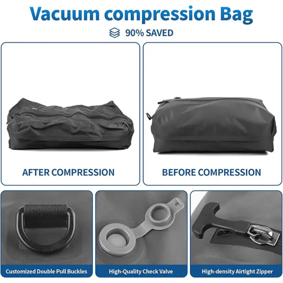 CALMORA Vacuum Kit Reusable Air Seal Compression Bags with Wireless Vacuum Pump Suitcases Backpack Space Saver Airline Travel Airback Vacpack (2-Pack, Medium (Vacuum Pump Included)
