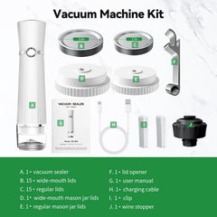 Calmora Vacuum Sealer for Food (Compact Vacuum Sealer Machine +30 Mason Jar Lids+ Wine Stopper), Handheld Mason Jar Vacuum Sealer for 10X Preservation & Fresh, 80Kpa Portable Vacuum Food Saver