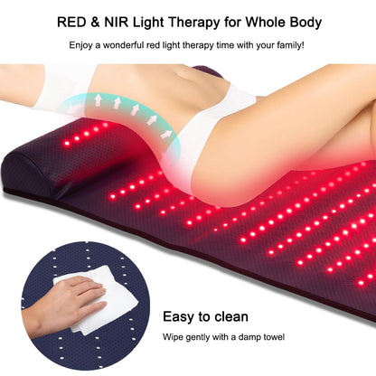 CALMORA Infrared Red Light Therapy, Red Light Therapy Mat with Neck Support, 660nm&850nm NIR Deep Wavelength Blanket Pad for Back Belly Knee Shoulder HIPS Body Pain Relief