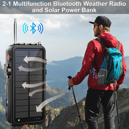 Calmora Emergency Radio & 22000mAh Solar Power Bank, FM NOAA Weather Radio, Portable Hand Crank Bluetooth Radio, 20W Fast Charge Wireless Phone Charger, SOS Flashlight for Emergency/Home