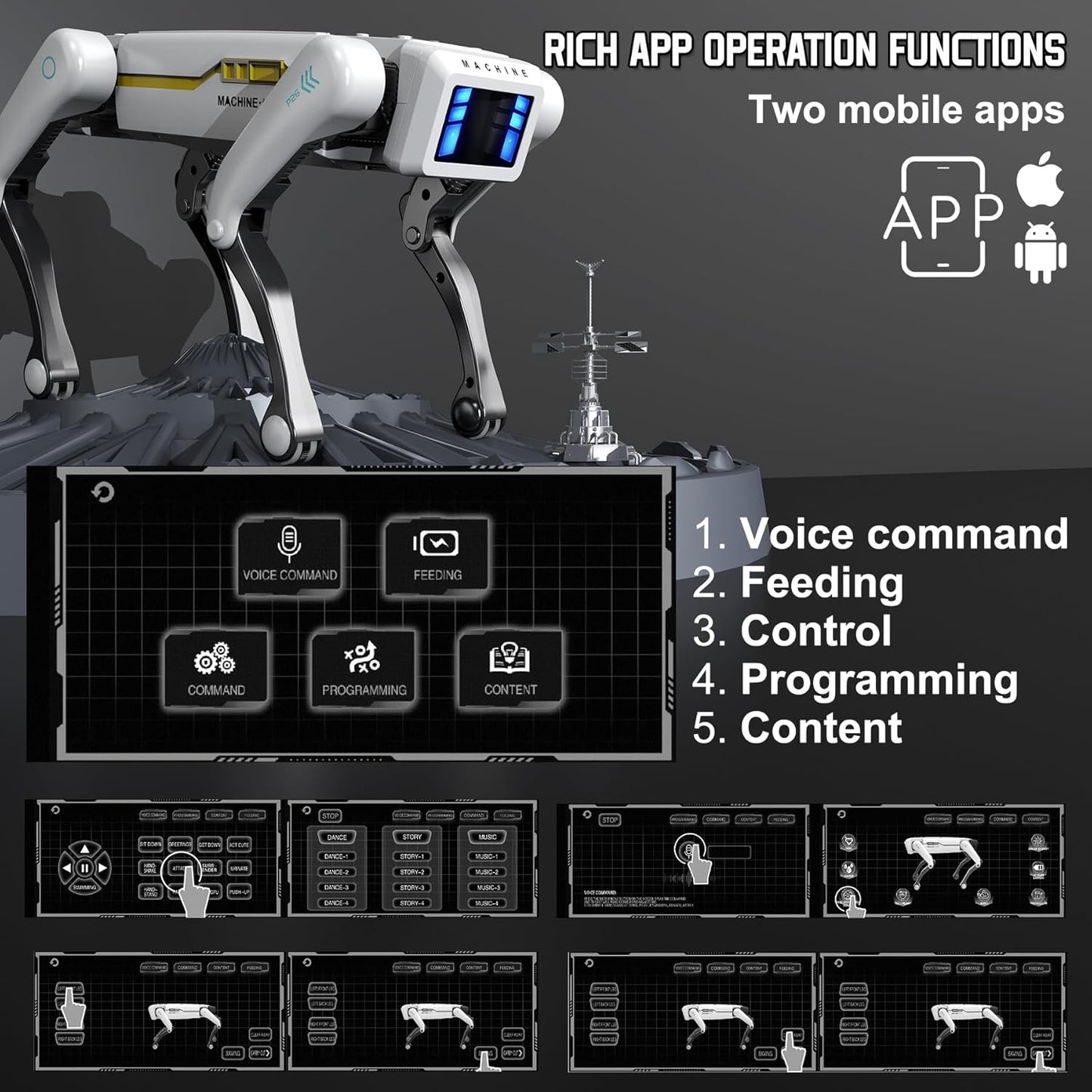 CALMORA Robot Dog, AI Smart Pet, Will Dance and Kungfu, with APP/Remote Control, Support Action Programming, Ideal Gift for 4-8 Kids