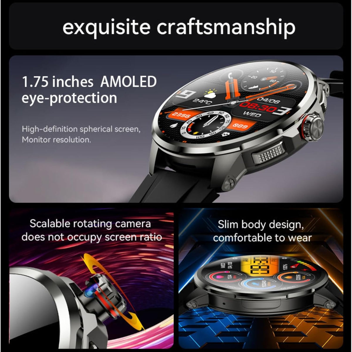 CALMORA H99 4G LTE Android Smartwatch, GPS WiFi Smart Watch with SIM Card Slot, HD Camera, Heart Rate Monitor, Fitness Tracker, Social Media Apps Support, Black