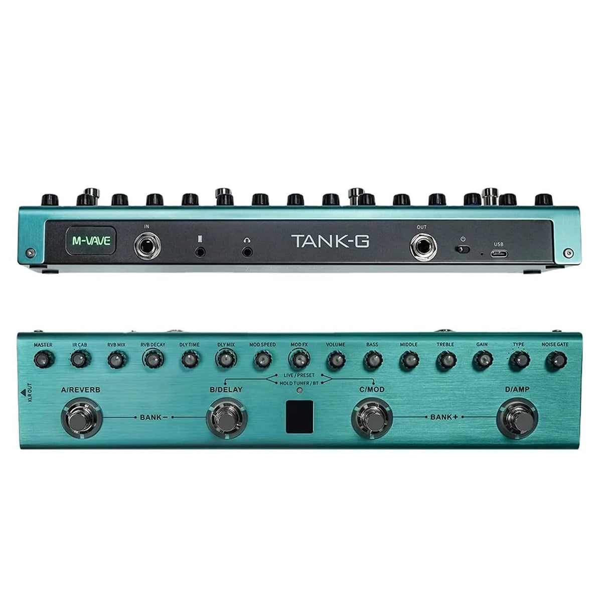 M-VAVE TANK-G Multi-effects Guitar Pedal, 36 Presets, Rechargeable Battery, Delay, Reverb, Modulation, Preamp, Darkgreen