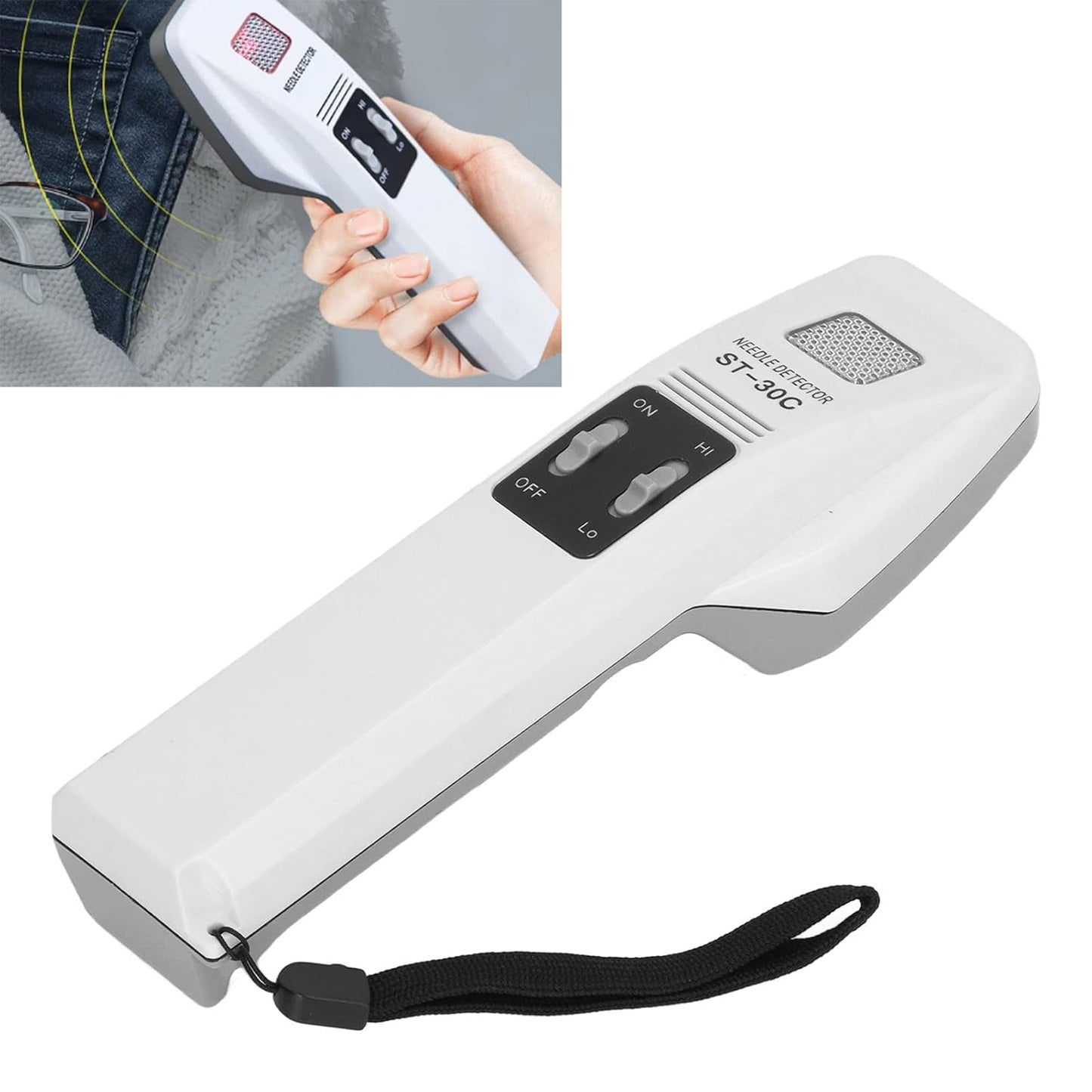 Calmora Portable Handheld Needle Detector, Highly Sensitive Metal Detector for Fabric Inspection, Magnetic Induction Principle with Audible and Visual Alarms and One Touch Adjustments