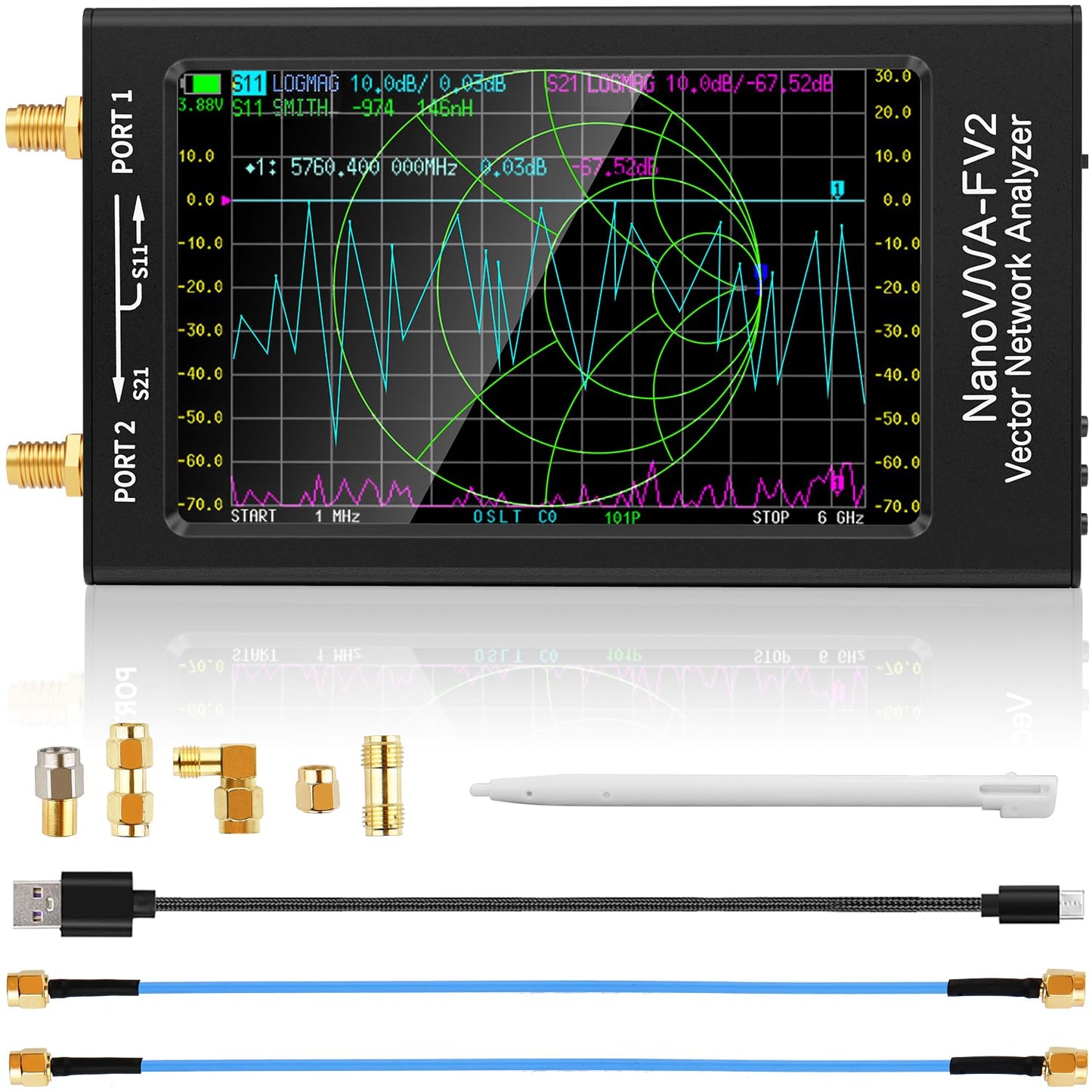 Calmora NanoVNA-F V2 Vector Network Analyzer, 4.3INCH 50kHz-3GHz HF VHF UHF VNA Antenna Analyzer with 5000mAh Battery & Aluminum Metal Shell Measuring S Parameter, Voltage SWR, Smith Chart, Phase, Delay