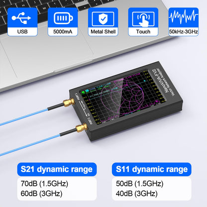 Calmora NanoVNA-F V2 Vector Network Analyzer, 4.3INCH 50kHz-3GHz HF VHF UHF VNA Antenna Analyzer with 5000mAh Battery & Aluminum Metal Shell Measuring S Parameter, Voltage SWR, Smith Chart, Phase, Delay