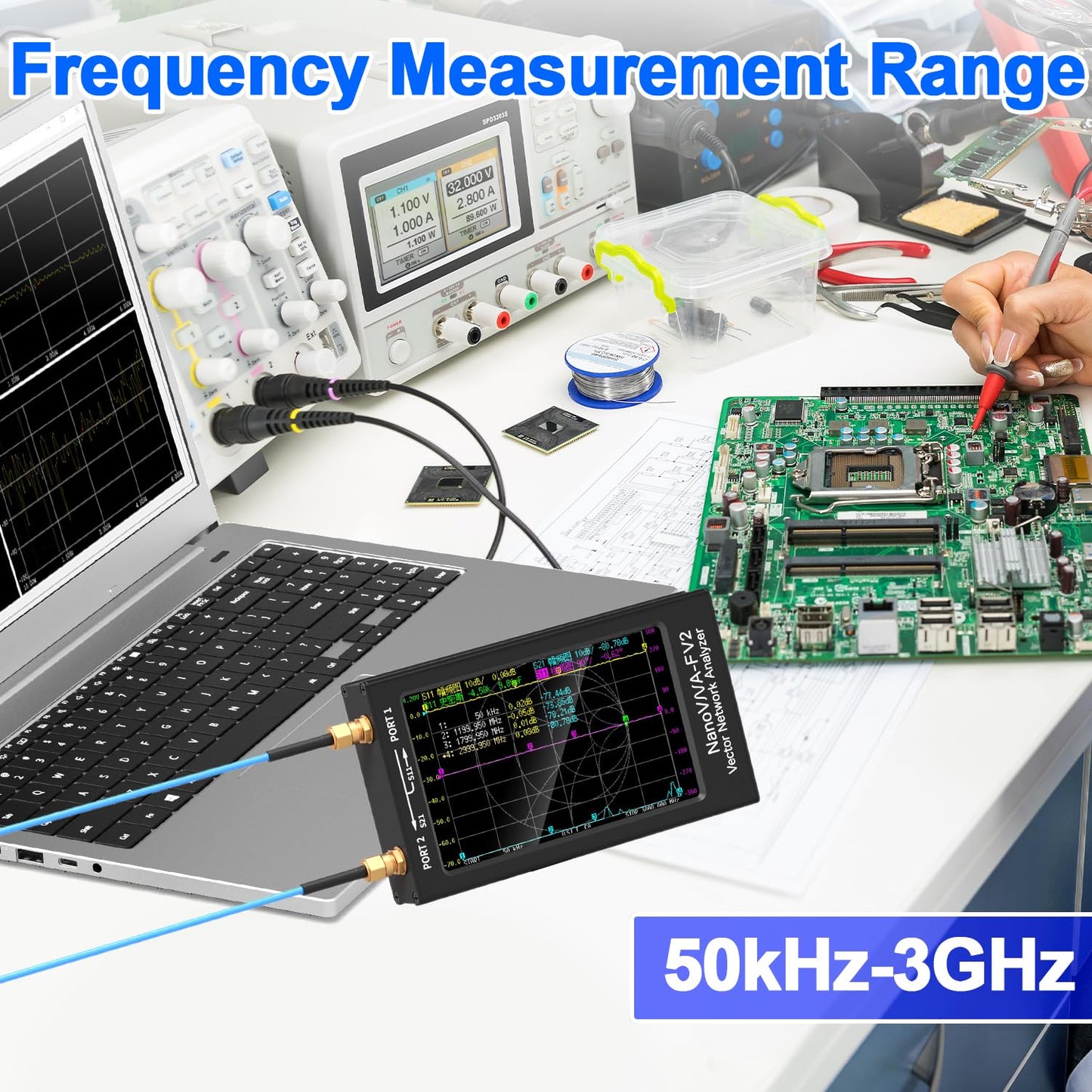 Calmora NanoVNA-F V2 Vector Network Analyzer, 4.3INCH 50kHz-3GHz HF VHF UHF VNA Antenna Analyzer with 5000mAh Battery & Aluminum Metal Shell Measuring S Parameter, Voltage SWR, Smith Chart, Phase, Delay