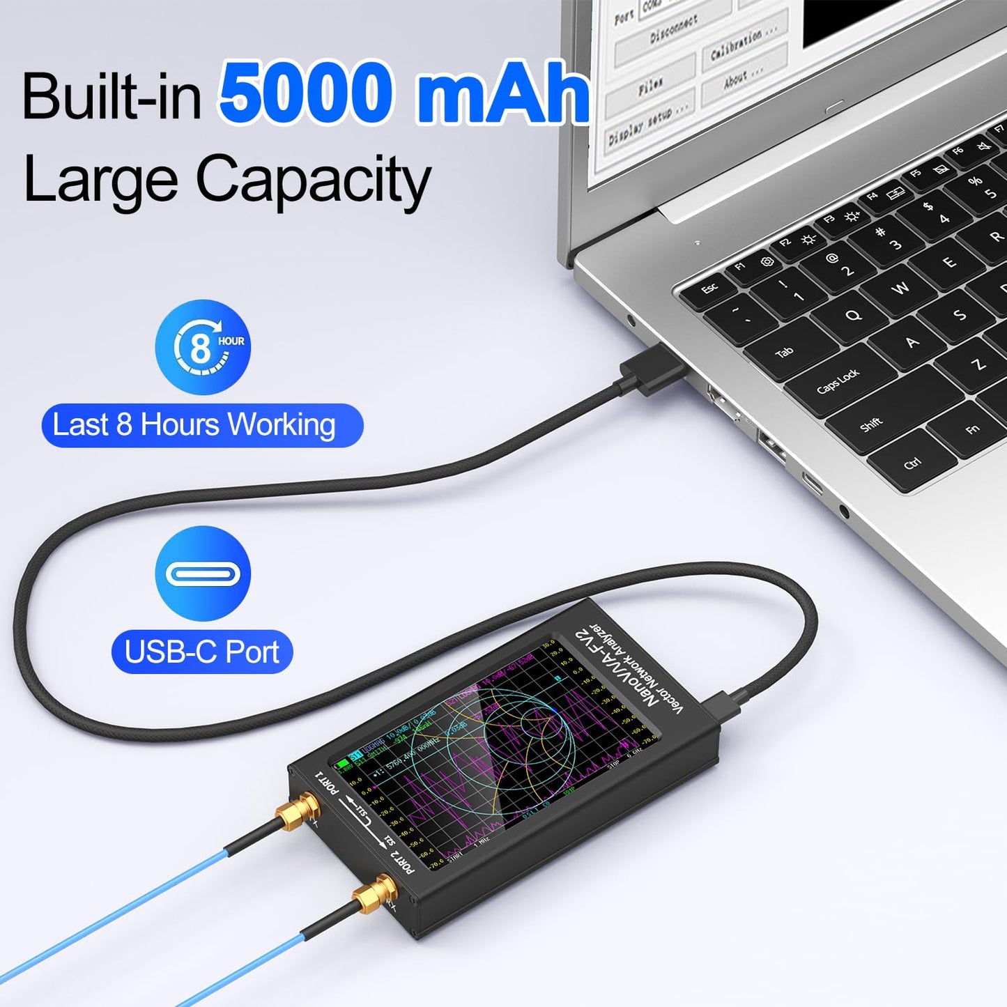 Calmora NanoVNA-F V2 Vector Network Analyzer, 4.3INCH 50kHz-3GHz HF VHF UHF VNA Antenna Analyzer with 5000mAh Battery & Aluminum Metal Shell Measuring S Parameter, Voltage SWR, Smith Chart, Phase, Delay